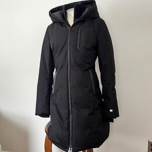 Luxury Soia & Kyo Talyse Black Down Coat Hood Leather Trim  *NO FUR TRIM*